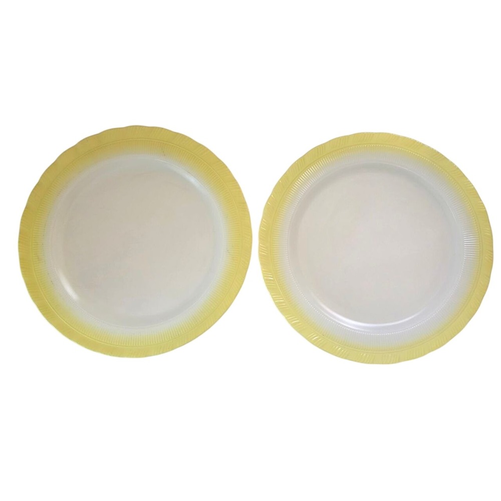 Macbeth-Evans Petalware Monax Cremax Yellow Rim Dinner Plates Set of 2 USA